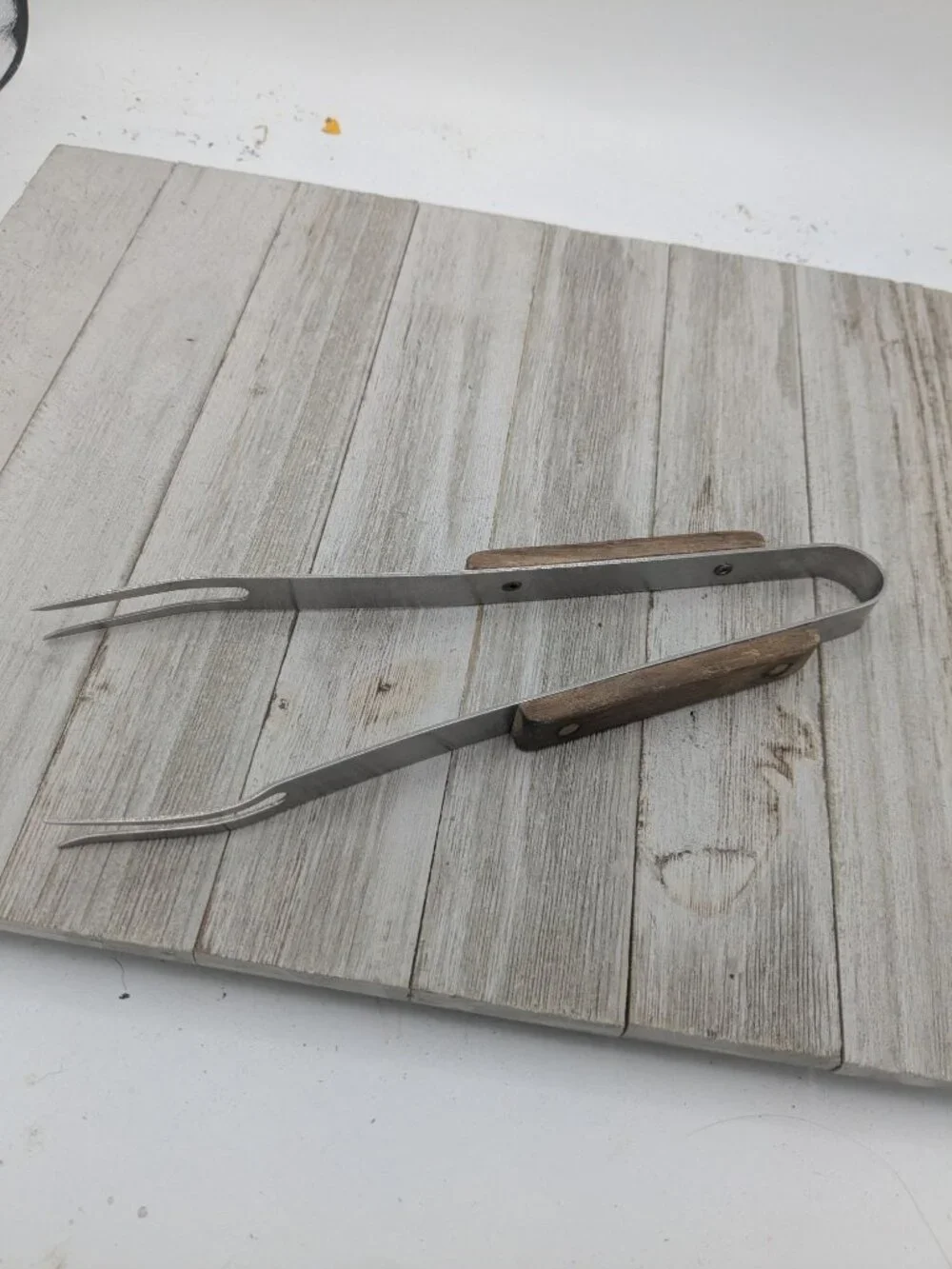 Vintage Stainless Steel Meat Fork Tongs With Wooden Handles